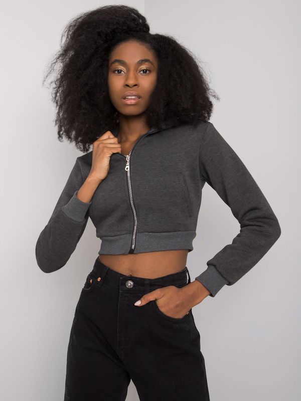 Fashionhunters Dark Grey Melange Short Zipper Sweatshirt Ann RUE PARIS