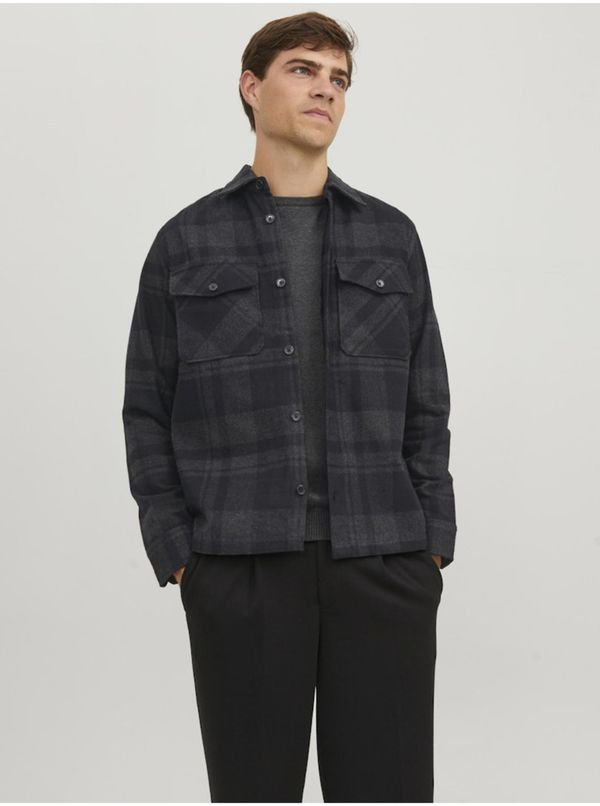 Jack & Jones Dark grey men's checkered outer shirt Jack & Jones Roy - Men's