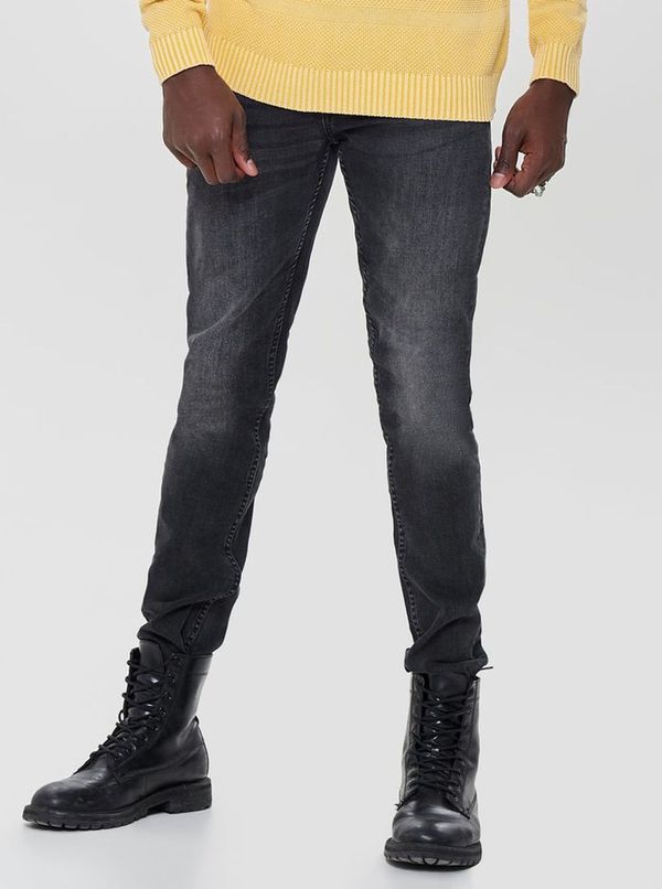 Only Dark grey slim jeans with only &amp; sons loom effect
