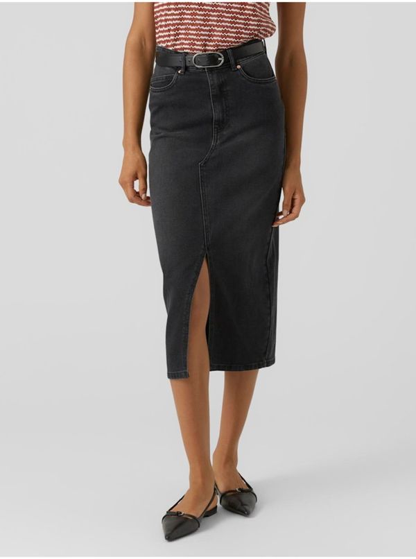 Vero Moda Dark grey women's denim midi skirt Vero Moda Veri