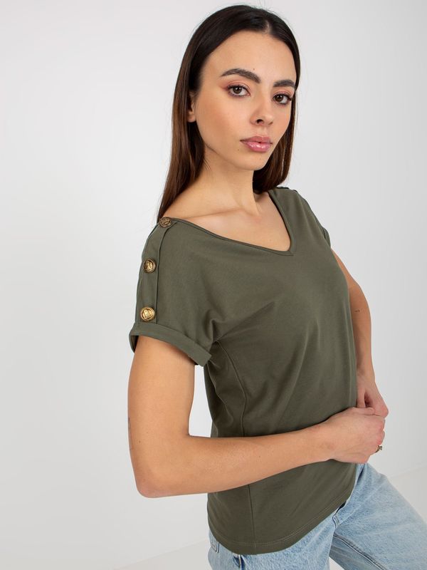 Fashionhunters Dark khaki casual blouse OCH BELLA with short sleeves