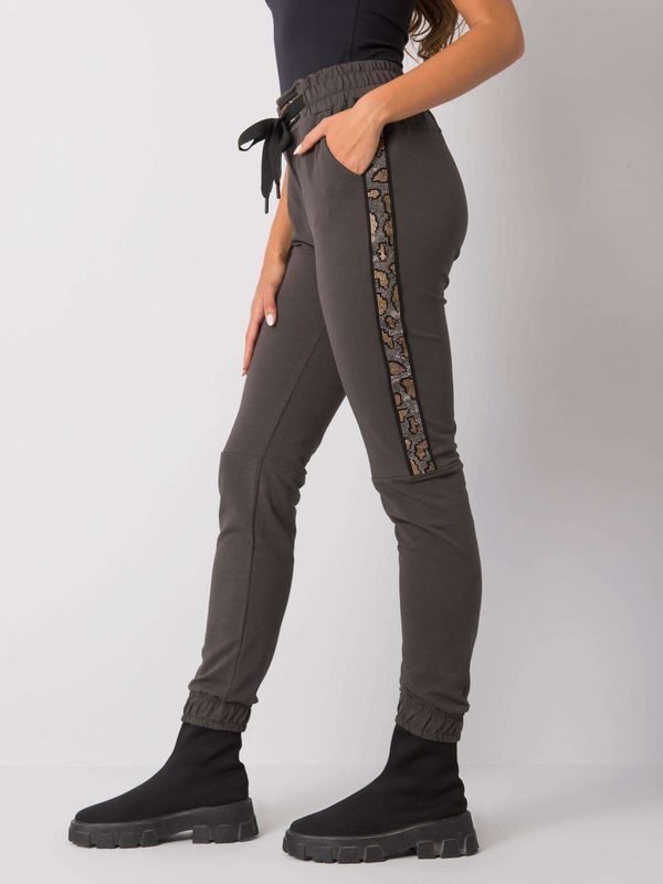 Fashionhunters Dark khaki sweatpants with Giulia app