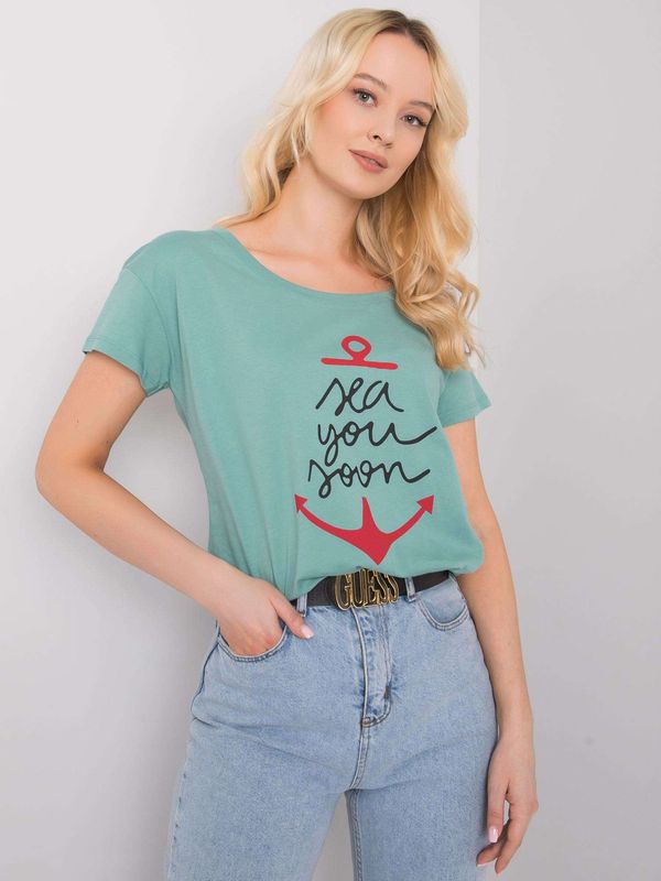 Fashionhunters Dark mint T-shirt with inscription