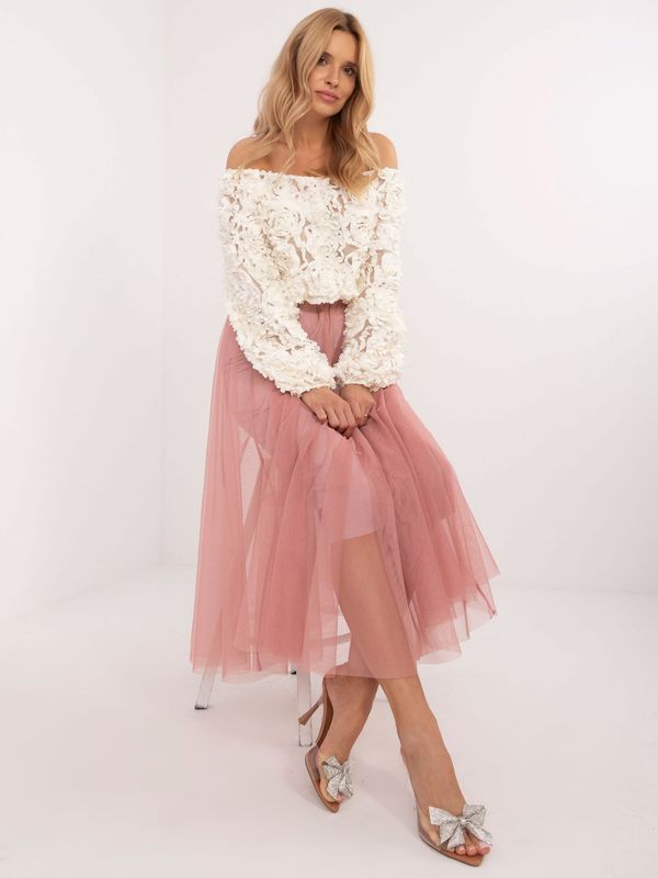 Fashionhunters Dark pink flared midi skirt with tulle