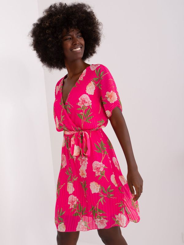 Fashionhunters Dark pink pleated floral dress