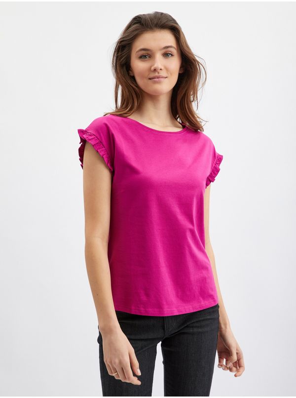 Orsay Dark pink women's T-shirt with ruffle ORSAY