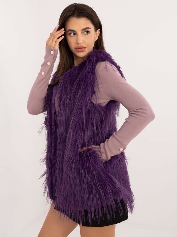 Fashionhunters Dark purple fur vest with pockets