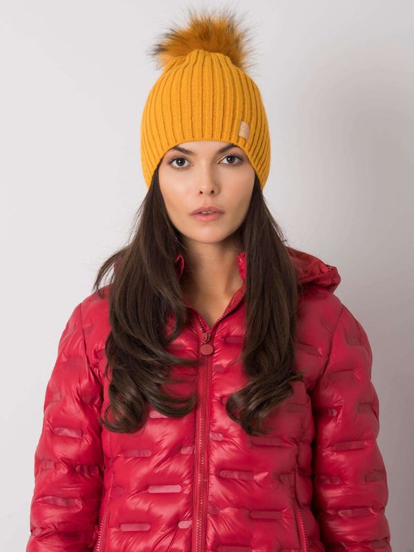 Fashionhunters Dark yellow cap with pompom