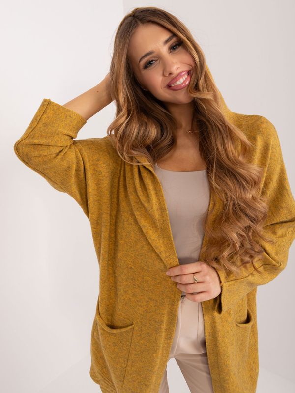 Fashionhunters Dark yellow women's hooded cardigan