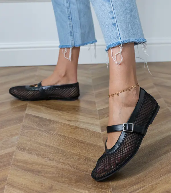D/CEO D/CEO Turina black mesh ballet flats with buckle
