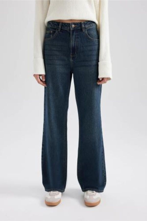 DEFACTO DEFACTO 90's Wide Leg High Waist Long Jean Washed Trousers