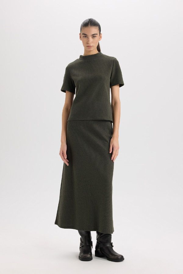 DEFACTO DEFACTO A Cut Elastic Waist Basic Plain Normal Waist Maxi Skirt