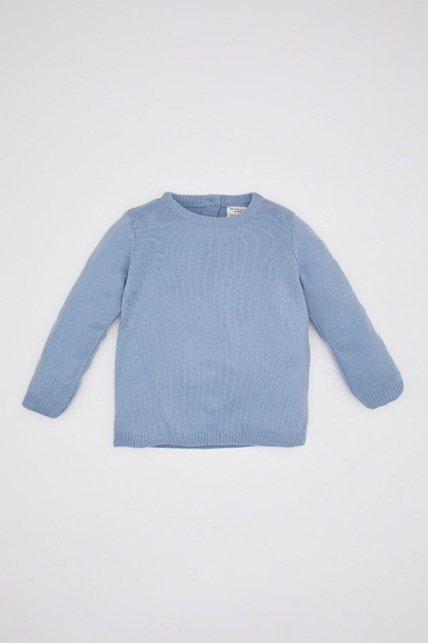 DEFACTO DEFACTO Baby Boy Blue Crew Neck Basic Plain Sweater