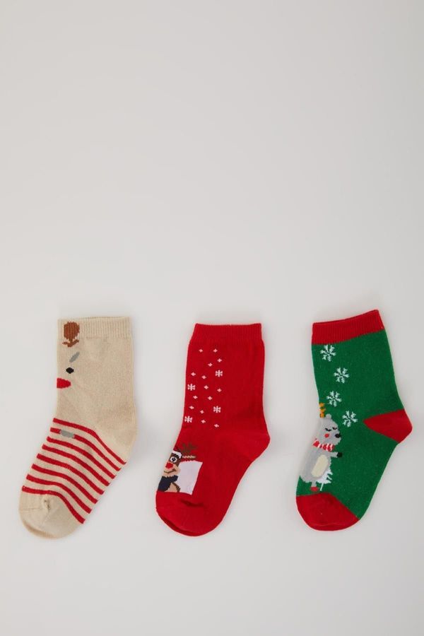 DEFACTO DEFACTO Baby Boy Christmas Themed Non-Slip Sole 3-Piece Cotton Long Socks