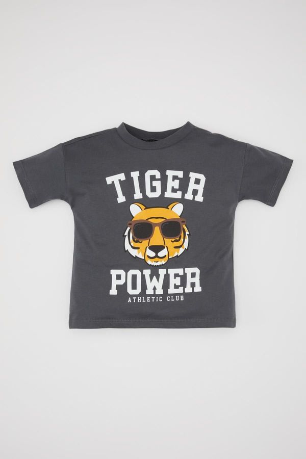DEFACTO DEFACTO Baby Boy Crew Neck Tiger Patterned Short Sleeve T-Shirt