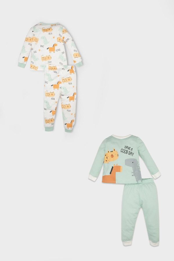 DEFACTO DEFACTO Baby Boy Dinosaur Printed Long Sleeve Top Long Bottom Cotton Pajama Set