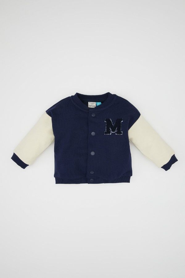 DEFACTO DEFACTO Baby Boy Disney Mickey & Minnie College Collar Snap Closure Seasonal Bomber Cardigan