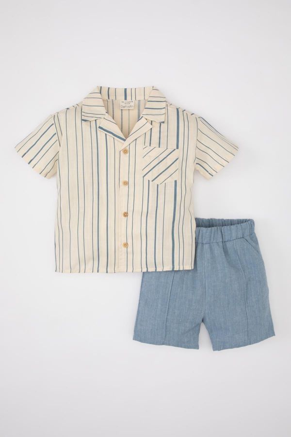 DEFACTO DEFACTO Baby Boy Muslin Striped Shirt Shorts 2 Piece Set