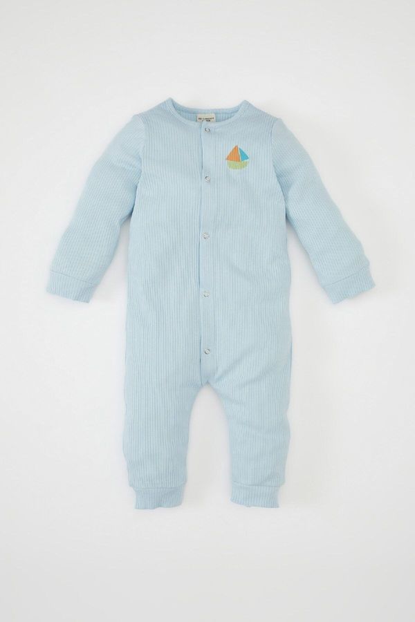 DEFACTO DEFACTO Baby Boy Newborn Blue Buttoned Snap Ribbed Camisole Long Sleeve Jumpsuit