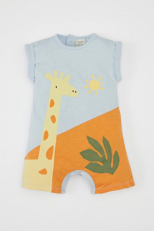 DEFACTO DEFACTO Baby Boy Newborn Giraffe Printed Flame Cotton Sleeveless Jumpsuit