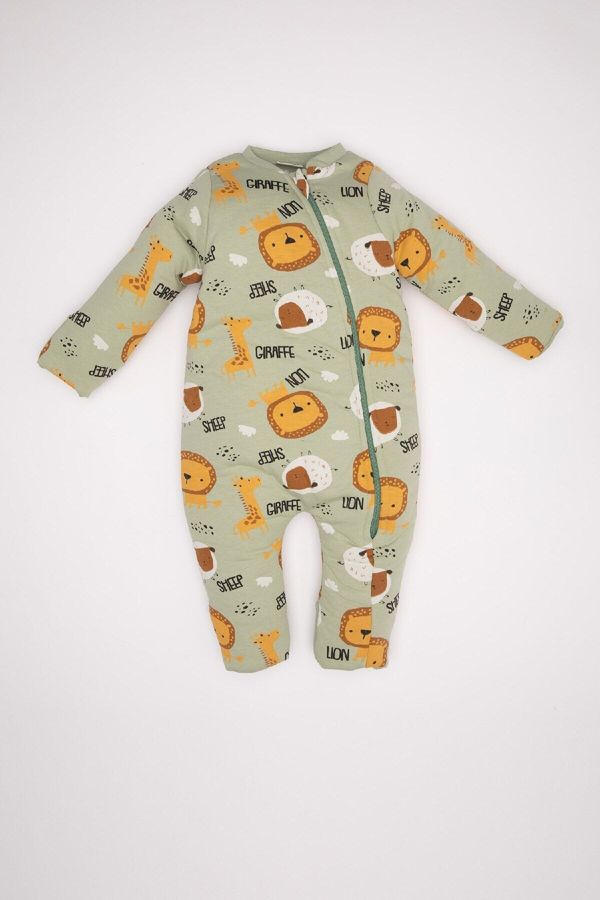 DEFACTO DEFACTO Baby Boy Newborn Lion Printed Combed Cotton Jumpsuit