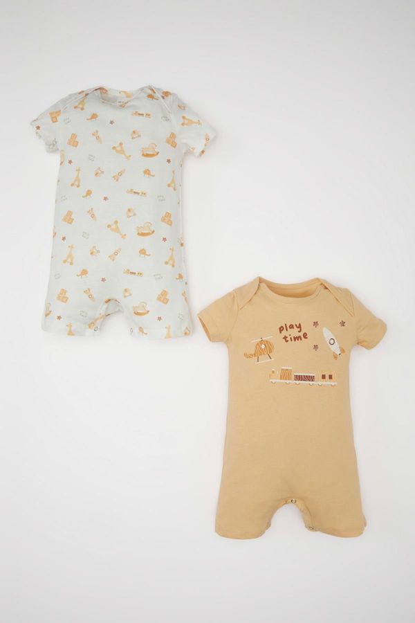 DEFACTO DEFACTO Baby Boy Newborn Safari Printed Combed Cotton 2-Piece Short Sleeve Jumpsuit