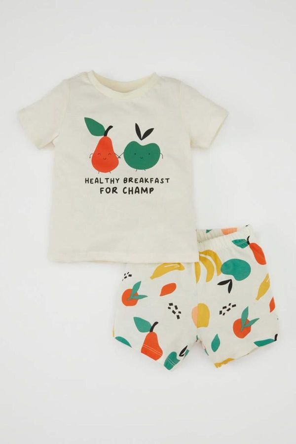 DEFACTO DEFACTO Baby Boy Pajama Set Printed Combed Cotton Short Sleeve Elastic Waist Shorts Bottom