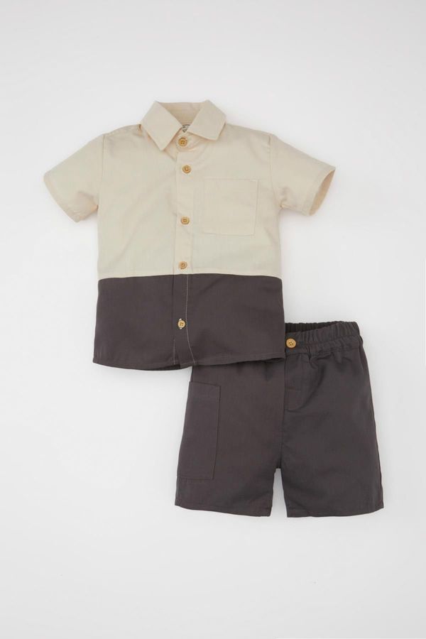 DEFACTO DEFACTO Baby Boy Poplin Short Sleeve Shirt and Shorts 2-Piece Set