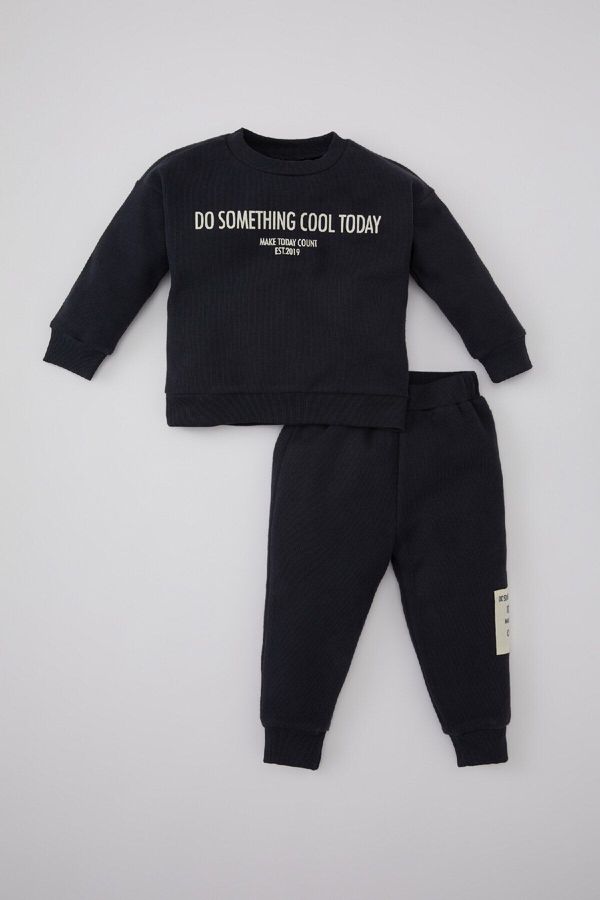 DEFACTO DEFACTO Baby Boy Printed Sweatshirt Sweatpants Thessaloniki Fabric 2-Piece Set