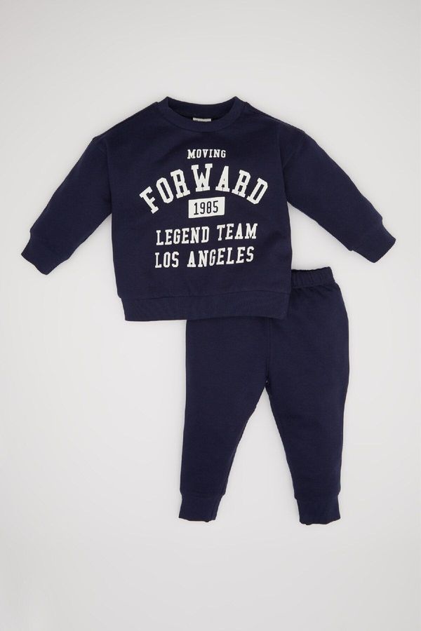 DEFACTO DEFACTO Baby Boy Slogan Printed Crew Neck Sweatshir Jogger Tracksuit 2-Piece Set