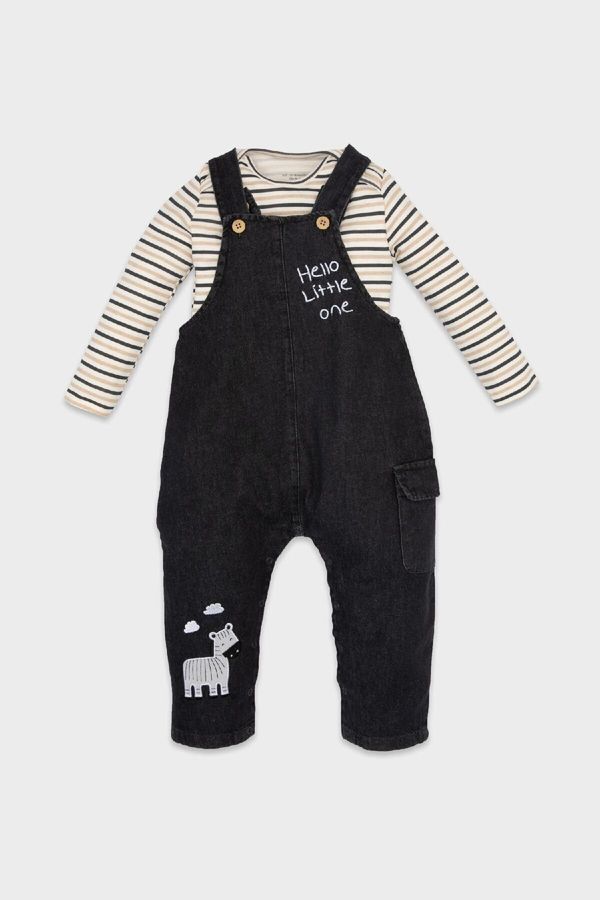 DEFACTO DEFACTO Baby Boy Striped Long Sleeve T-Shirt Jeans Overalls 2-Piece Set D4130a524wn