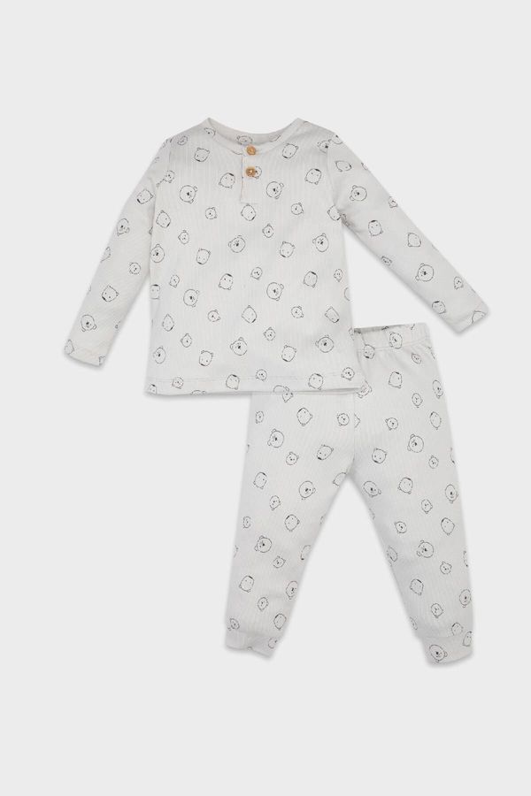 DEFACTO DEFACTO Baby Boy Teddy Bear Patterned Long Sleeve Ribbed Camisole Pajama Set