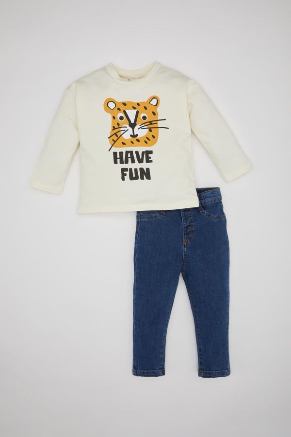 DEFACTO DEFACTO Baby Boy Tiger Printed Sweatshirt Jean Pants 2-Piece Set