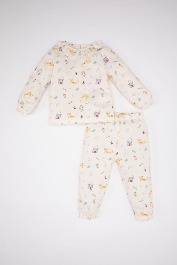 DEFACTO DEFACTO Baby Girl Animal Pattern Long Sleeve Combed Cotton Pajamas Set