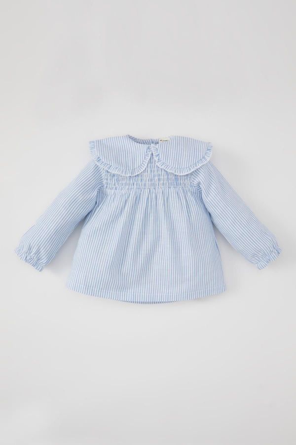 DEFACTO DEFACTO Baby Girl Baby Collar Linen Look Striped Long Sleeve Blouse