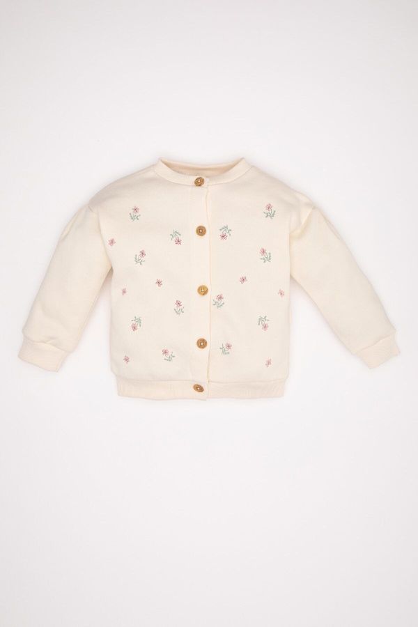 DEFACTO DEFACTO Baby Girl Crew Neck Floral Buttoned Cardigan