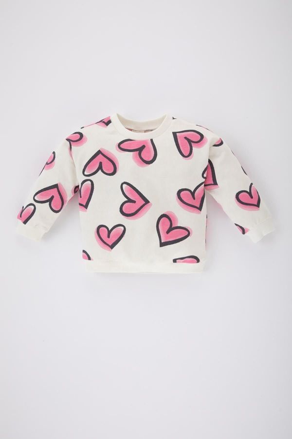 DEFACTO DEFACTO Baby Girl Crew Neck Heart Patterned Sweatshirt