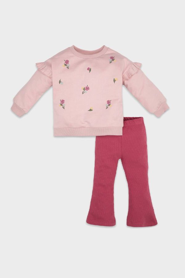 DEFACTO DEFACTO Baby Girl Floral Printed Sweatshirt Ribbed Camisole Tights Bottom Top Set