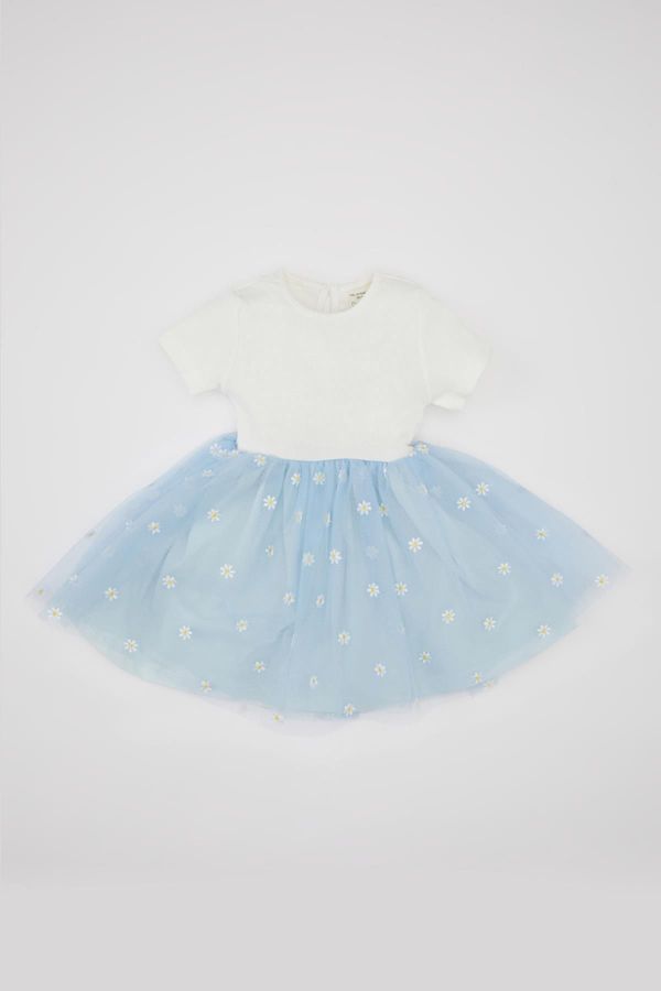 DEFACTO DEFACTO Baby Girl Floral Ribbed Camisole Short Sleeve Tutu Dress