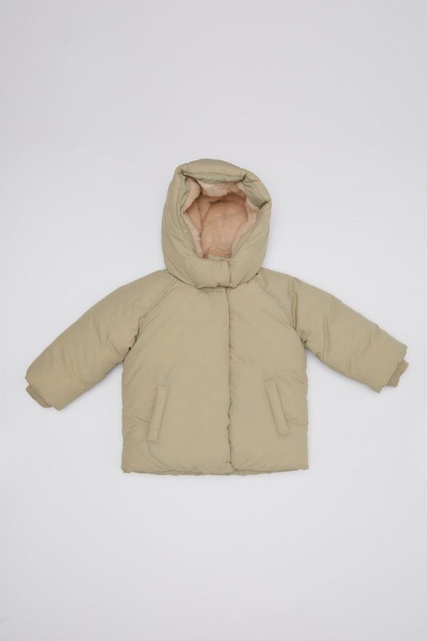 DEFACTO DEFACTO Baby Girl Hooded Water Repellent Soft Furry Coat