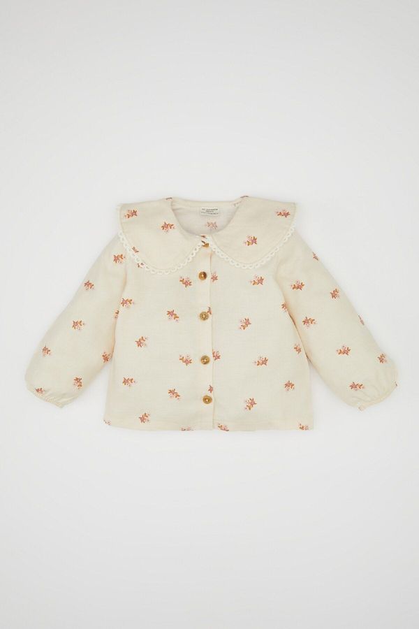 DEFACTO DEFACTO Baby Girl Large Collar Floral Patterned Buttoned Twill Long Sleeve Shirt