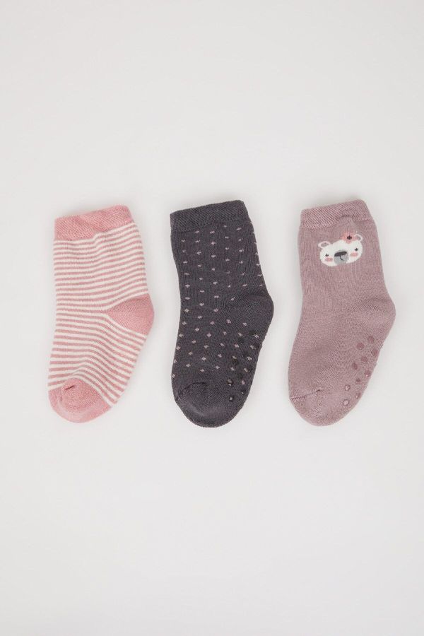 DEFACTO DEFACTO Baby Girl Non-Slip Sole 3-Pack Cotton Long Socks