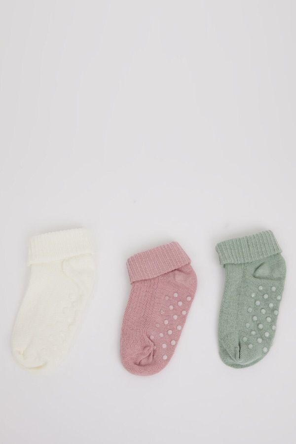 DEFACTO DEFACTO Baby Girl Non-Slip Sole 3-Pack Cotton Long Socks