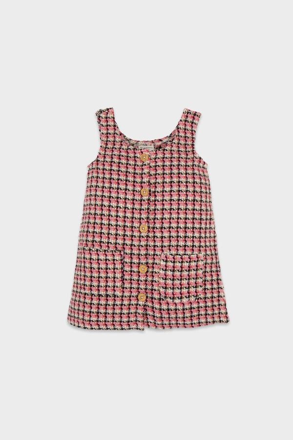 DEFACTO DEFACTO Baby Girl Pocket Button Closure Patterned Tweed Overalls