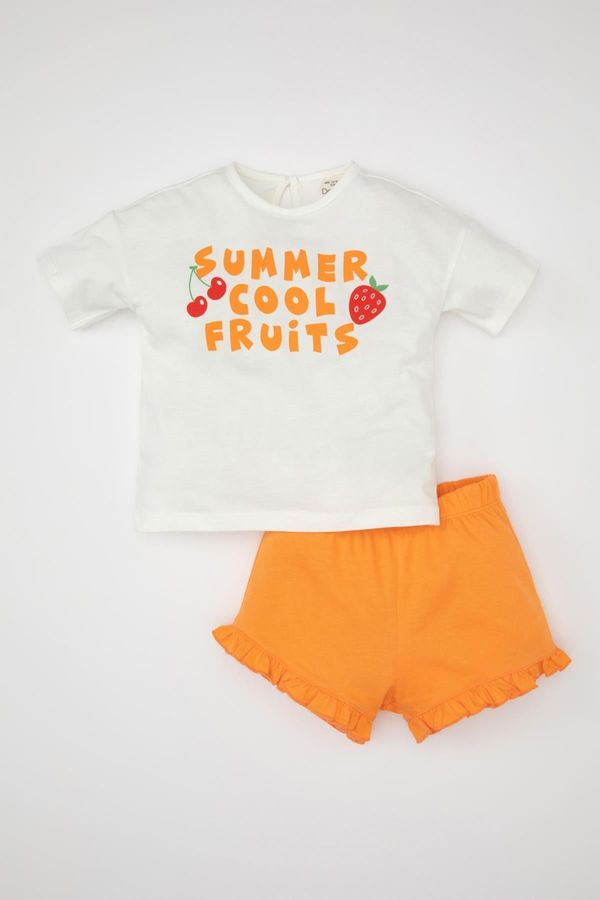 DEFACTO DEFACTO Baby Girl Printed Short Sleeve T-shirt Shorts 2-Piece Set