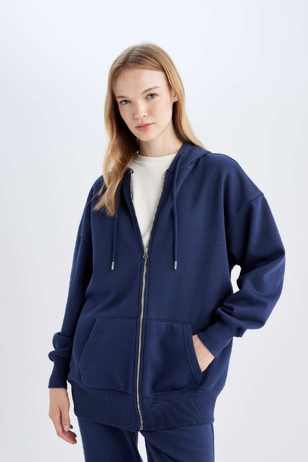 DEFACTO DEFACTO Back to School Oversize Fit Hooded Thick Fabric Basic Cardigan