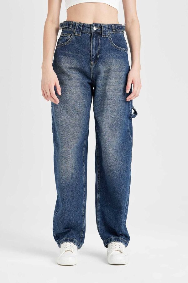 DEFACTO DEFACTO Baggy Fit High Waist Long Jean Washed Trousers