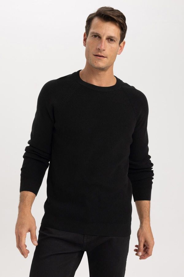 DEFACTO DEFACTO Black Standard Fit Regular Cut Crew Neck Basic Plain Knitwear Sweater