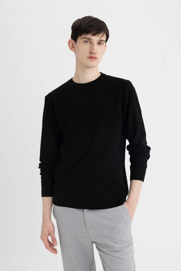 DEFACTO DEFACTO Black Standard Fit Regular Cut Crew Neck Textured Knitwear Sweater