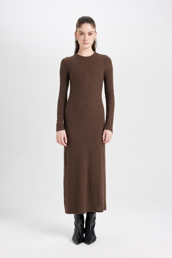 DEFACTO DEFACTO Bodycon Body-hugging Crew Neck Basic Plain Body-hugging Long Sleeve Maxi Dress